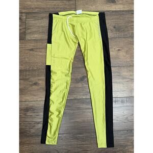 N2N Body wear Shiny Yellow Black Spandex Tights Compression Pants Sz Large NWT